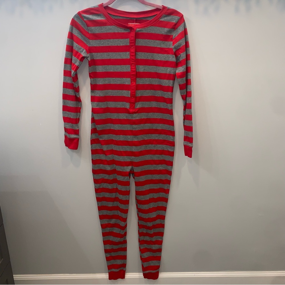 Red And Gray Striped Adult Sz Small One Piece Pajamas